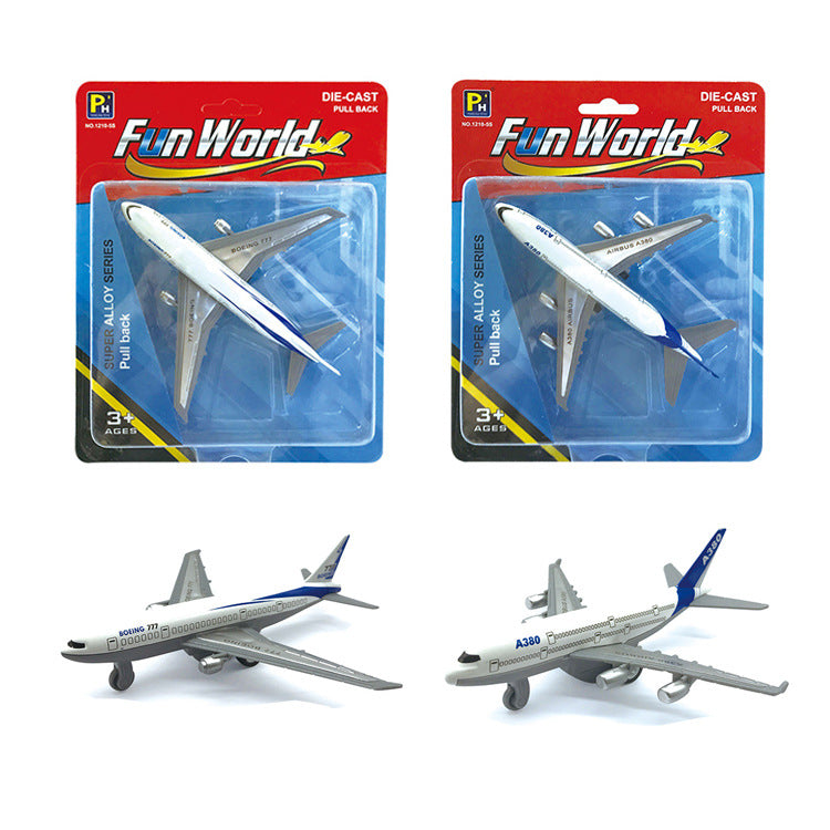 Wholesale children's back toys alloy pull back aircraft model aviation air passenger plane toy color box hot sale