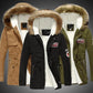 Men's Winter Warm Thick Padded Jacket Long Fur Collar Army Green Parka Fleece
