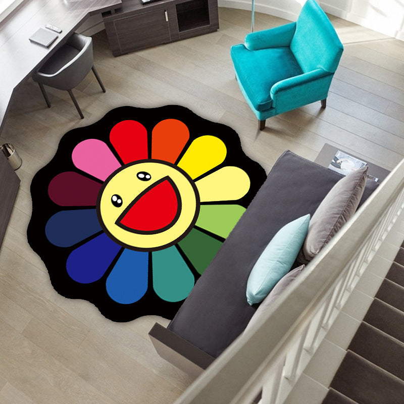 New Trend Black and White Style Small Daisy Carpet Sun Flower Smiley Face Mat