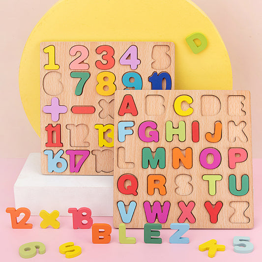 Wooden toys digital letter block puzzle Pinyin shape Cognitive children's early education benefiting sewer park hand