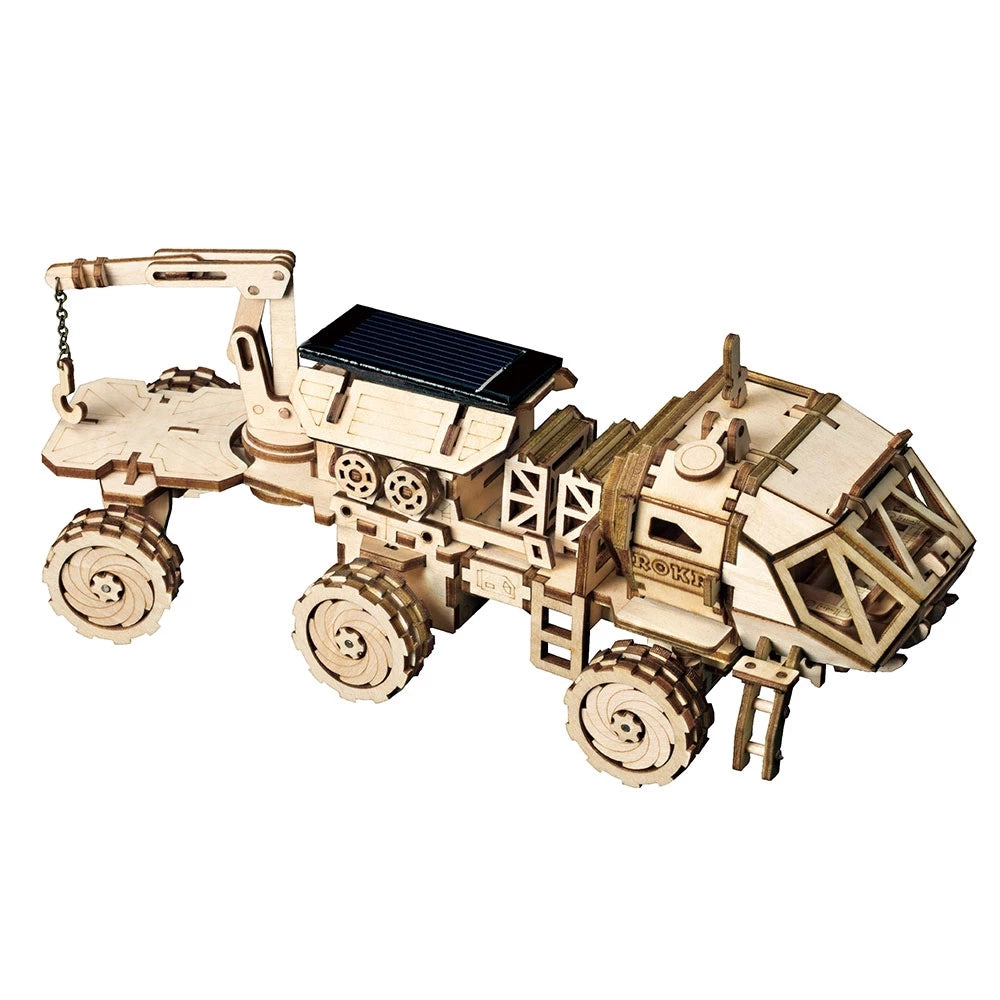 Robotime ROKR DIY Solar Energy Wooden Blocks Toys Model Building Kit Space Hunting Assembly Toys For Children Kids Dropshipping