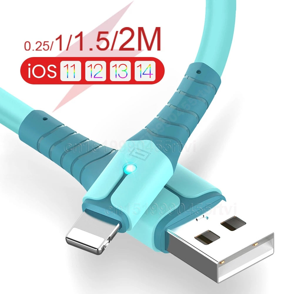 USB Data Cable For iPhone 12 Mini 12 Pro Max X XR 11 XS 8 7 6s Liquid Silicone Charging Cable USB Data Cable Phone Charger Cable