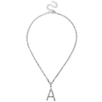 Caraquet Ice out A-Z Letter Initial Pendant Necklace Silver Color Tennis Chain Choker Necklace Female Fashion Statement Jewelry