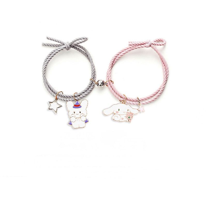 QiLuxy 2pcs\Set Cute Cartoon Couple Bracelet Magnet Ball Hand Men and Women Gift Friendship Charms Elastic Rope Jewelry