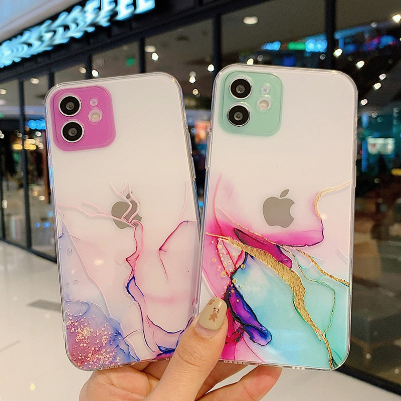 Watercolor Painting Phone Case For iPhone 12 Pro 11 Pro Max X XR XS Max 7 8 6s Plus SE 2020 Clear Shockproof Soft TPU Back Cover