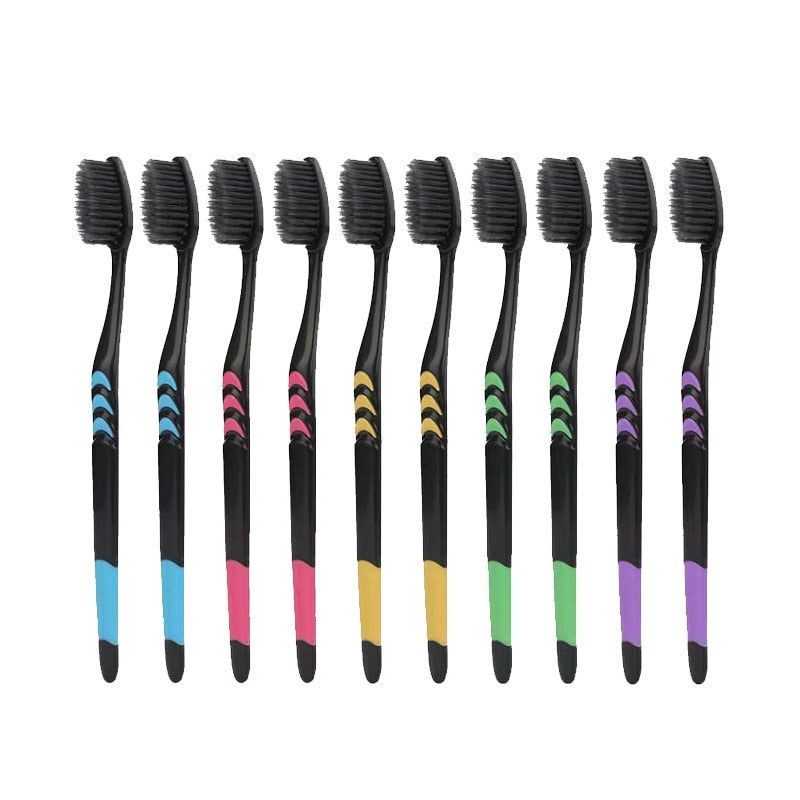 10pcs Toothbrush Soft Bristle Adult Bamboo Charcoal Household Fine Wool Antibacterial Men and Women Family Dental Oral Care