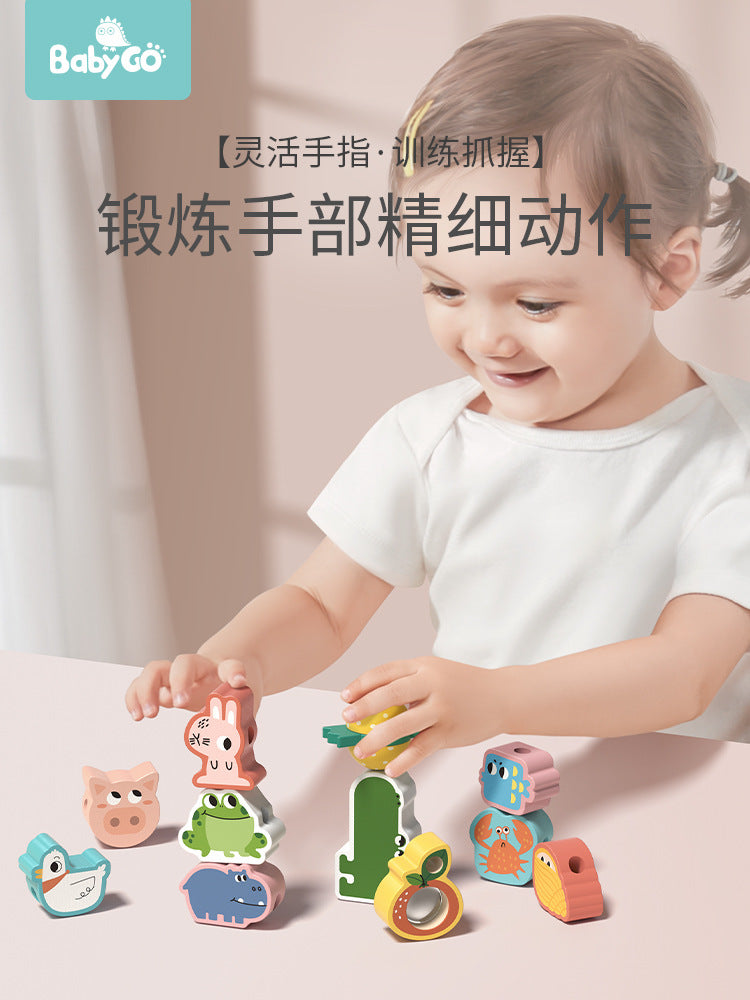 Babygo Children Crocodile Strings Pearl Huumai Baby Early Learning Strings Beads Men Girl 1-2 years old Wearing wooden toys