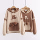 Hooded Bear Embroidery Plus Velvet Sweater Loose And Thin Coat Women